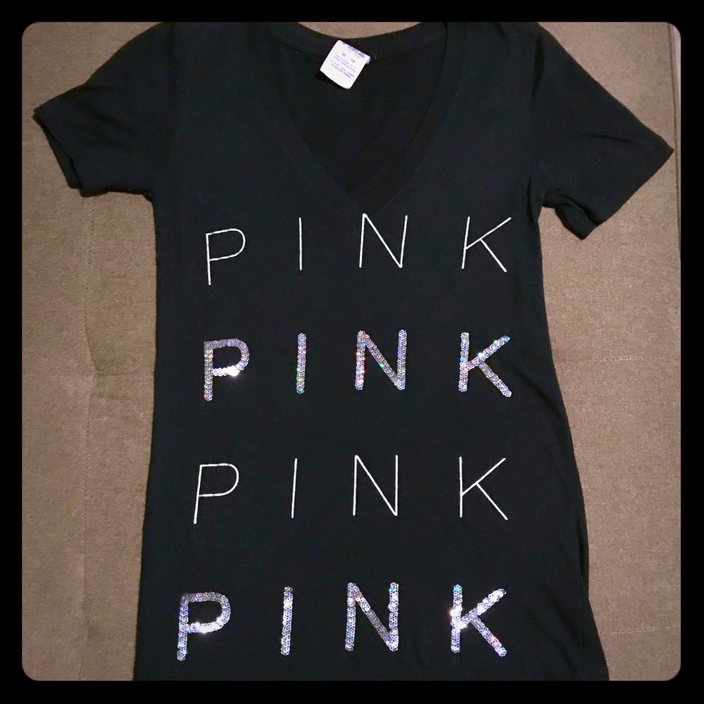 VS Pink Sequin V-neck Shirt